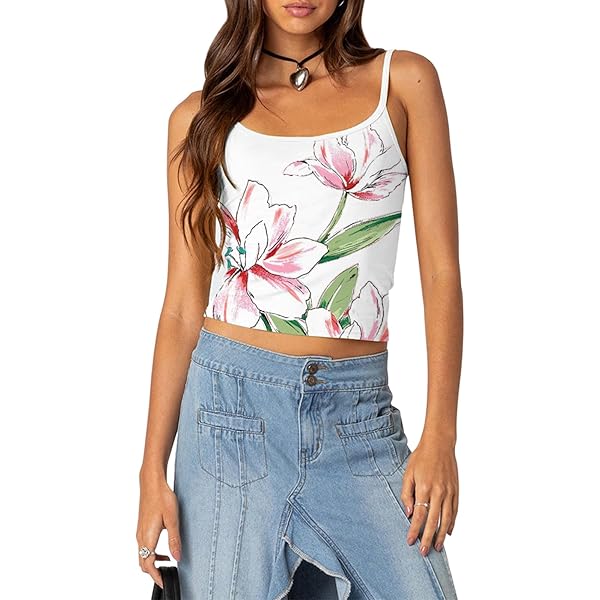 トップス strawberry Y2K Strawberry Print Tank Top Summer Sleeveless Scoop Neck
